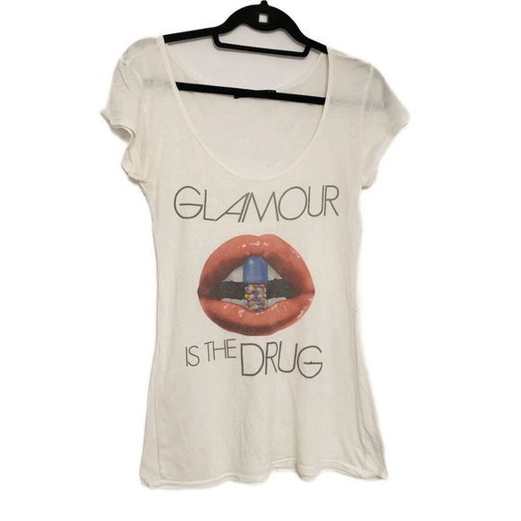 Trash & Luxury Tops - Trash & Luxury M Graphic Tee "Glamour is the Dr*g" Short Sleeve Vintage Y2K Lips
